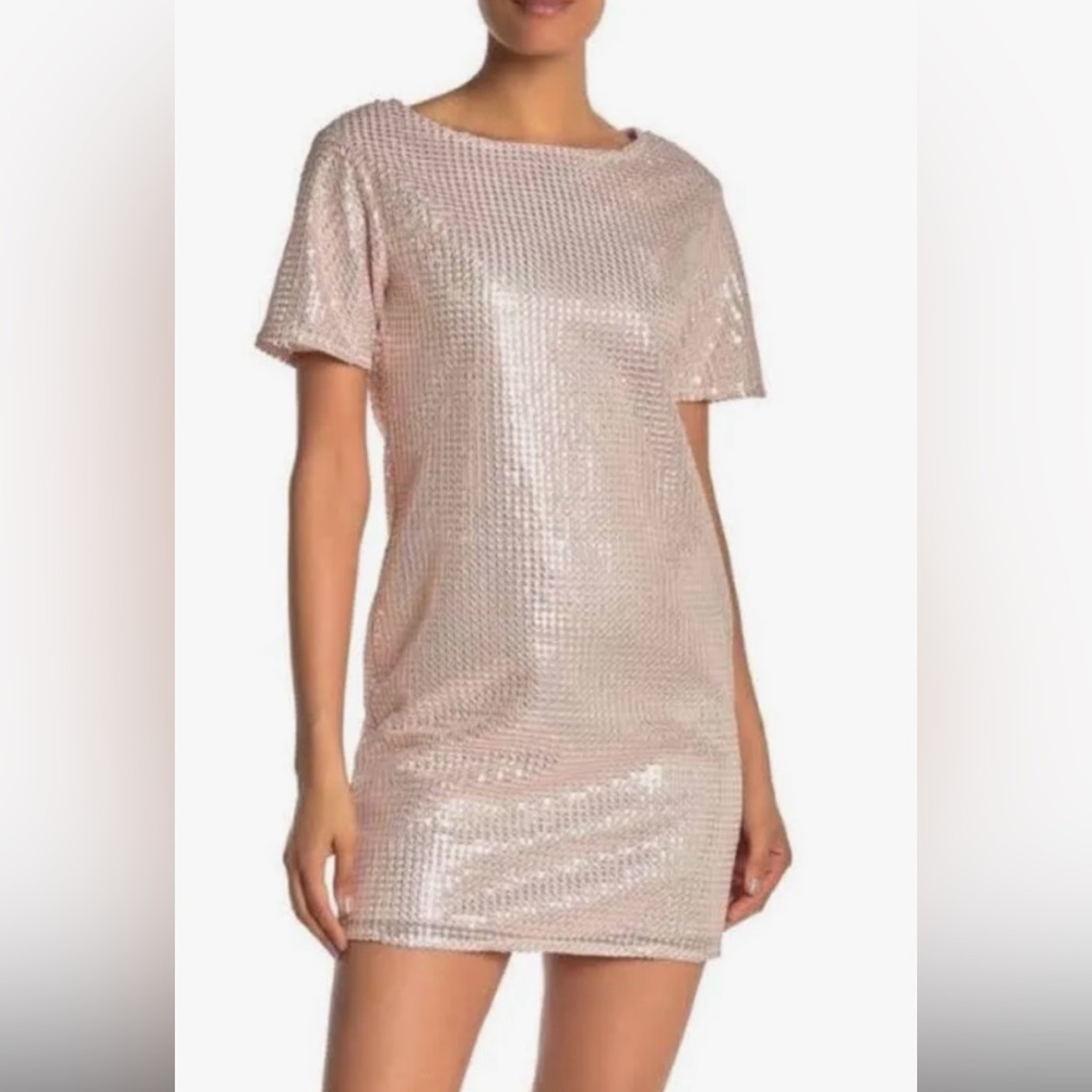 NEW Laundry by Shelli Segal Sequin Short Sleeve Dress Light Pink Blush Size0 NWT